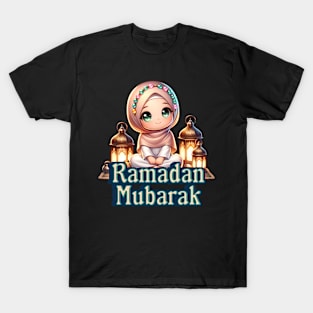 Ramadan Mubarak Cute Hijabi Girl Happy Ramadan Kids Womens T-Shirt